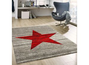 4251275400781 - Vimoda - Rot Trendiger Kurzflor Teppich Sternmuster jugenzimmer Grau Plegeleicht240x340 cm