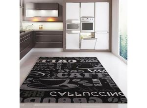 4251275406554 - Vimoda - Küchenteppich Teppichläufer Coffee Design Modern Kaffee Muster in Schwarz ideal für die Lounge oder Küche200x280 cm