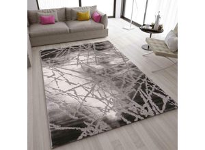 4251275410537 - Vimoda - Teppich Wohnzimmer kurzflor Abstrakt Used Optik in Grau Weiss für Wohnzimmer Schlafzimmer küche200x290 cm