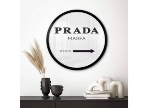 4251305606169 - K&l Wall Art - Rundes Poster Wandbild Vintage Boho Schriftzug Fashion Kunst Installation Texas Prada Marfa ø 100cm - weiß