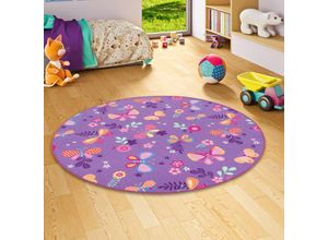 4251314601704 - - Kinder Spiel Teppich Schmetterling Lila Rund - 100 cm Rund