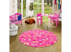 4251314602008 - - Kinder Spiel Teppich Schmetterling Pink Rund - 100 cm Rund