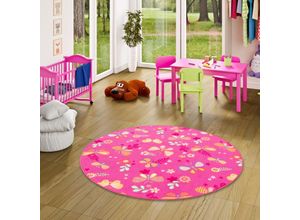 4251314602039 - - Kinder Spiel Teppich Schmetterling Pink Rund - 200 cm Rund