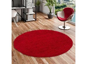 4251314611963 - Hochflor Langflor Shaggy Teppich Rot Rund - 200 cm Rund