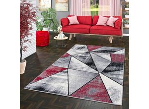 4251314615657 - - Designer Teppich Brilliant Rot Grau Magic - 80x150 cm