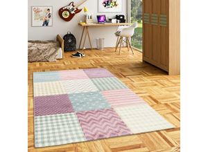 4251314632371 - - Kinder Teppich Maui Kids Pastel Bunt Karo Sterne - 200x290 cm