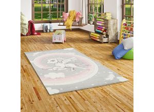 4251314652614 - - Kinder Teppich Maui Kids Pastell Grau Rosa Einhorn - 140x200 cm