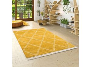 4251314670519 - Hochflor Langflor Shaggy Teppich Boho Rauten Curry - 80x150 cm
