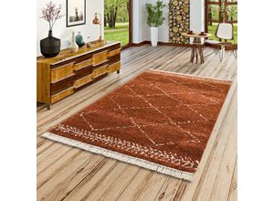 4251314670700 - Hochflor Langflor Shaggy Teppich Boho Rauten Terrakotta - 200x290 cm