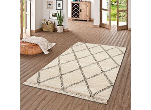 4251314670809 - Hochflor Langflor Shaggy Teppich Boho Rauten Creme - 200x290 cm