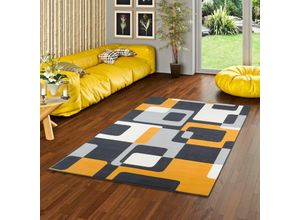 4251314674739 - - Teppich Modern Trendline Anthrazit Curry Retro - 80x150 cm