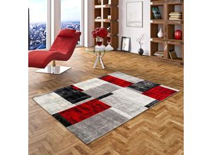 4251314681324 - - Designer Teppich Maui Modern Karo Rot Anthrazit - 160x230 cm