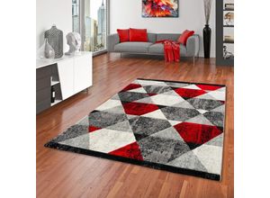 4251314681348 - - Designer Teppich Maui Modern Rauten Rot Anthrazit - 80x150 cm