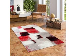 4251314681393 - - Designer Teppich Tango Karo Rot Grau Verlauf - 80x150 cm