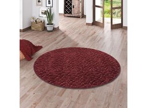 4251314695741 - - Konturenschnitt Hochflor Langflor Teppich Frieda Rot Rund - 133 cm Rund