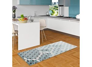 4251314697516 - - Küchenläufer Teppich Trendy Blau Grau Retro - 45x145 cm