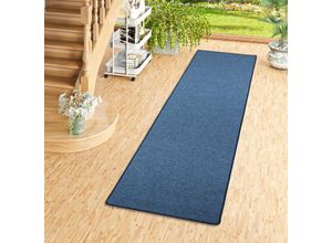 4251314698070 - - Feinschlingen Läufer Velour Teppich Strong Dunkelblau - 80x200 cm