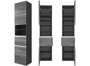 4251324900644 - Lomadox - Badezimmer Hochschrank 40cm in Eiche rauchsilber APIA-03 mit 2 gedämpften Türen b h t ca 40 180 35 cm - grau