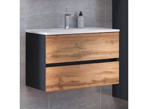 4251324906806 - Lomadox - Badezimmer Waschtisch mit Mineralgussbecken LOUROSA-03 in Graphitgrau mit Wotaneiche Nb b h t ca 100 56 47 cm - braun