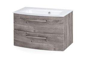 4251324908152 - Lomadox - Badezimmer Waschtisch-Unterschrank in Eiche Ribbeck TRONDHEIM-03 80cm inkl Glas-Waschtisch in weiß b h t ca 80 53 49cm - braun