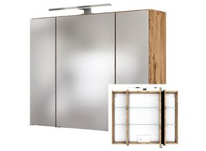 4251324908879 - Lomadox - 3D Spiegelschrank 60 cm in Wotaneiche Nb LOUROSA-03 inkl led Beleuchtung BxHxT ca 60x66x20 cm - braun