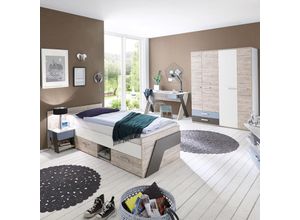 4251324911428 - Lomadox - Jugendzimmer Set mit Schreibtisch 4-teilig LEEDS-10 in Sandeiche Nb mit weiß Lava und Denim Blau - grau 4251324911428 - Lomadox - Jugendzimmer Set mit Schreibtisch 4-teilig LEEDS-10 in Sandeiche Nb mit weiß Lava und Denim Blau - grau