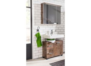 4251324933147 - Badmöbel Waschplatz Set LIMA-04 Panamaeiche 70cm Spiegelschrank BxHxT ca 705x200x32cm