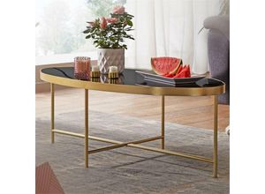 4251324948301 - Lomadox - Lounge Couchtisch Glas schwarz - Oval 110 x 56cm mit golden Metallgestell b h t ca 56 40 110cm - schwarz