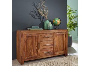 4251324977134 - Lomadox - Sideboard Massivholz Sheesham Kommode 118 cm 3 Schubladen 2 Türen Design Highboard Landhaus-Stil braun natur b h t ca 118 70 40cm - braun