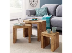 4251324979701 - 3er Set Satztisch Massiv-Holz Akazie Wohnzimmer-Tisch Landhaus-Stil Beistelltisch dunkel-braun Naturholz b h t ca 45 50 30cm - braun