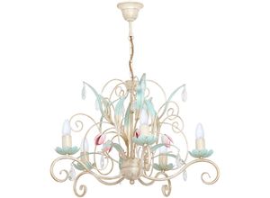 4251334609445 - Licht-erlebnisse - Hängelampe Floral Ø62cm 5-flmg - Weiß Rosa Grün