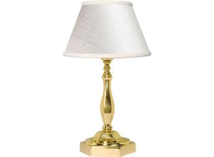 4251334785668 - Licht-erlebnisse - Nachttischlampe E14 24 cm Gold Stoff Echt-Messing Klassisch Tischlampe - vergoldet mit 24 Karat Weiß