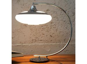 4251334810193 - Licht-erlebnisse - Tischleuchte Bauhaus Design Weiß Chrom E27 45 cm Glas Metall Schreibtischlampe - Chrom Weiß