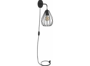 4251334823322 - Licht-erlebnisse - Wandlampe mit Stecker Schwarz Draht Schirm - Schwarz