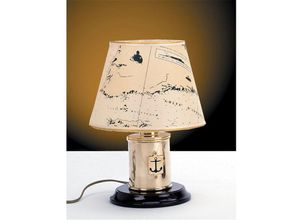 4251334838951 - Licht-erlebnisse - Tischlampe Creme E27 30 cm Echt-Messing Maritim Tischleuchte - Messing poliert Creme Holz