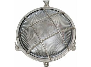 4251334846369 - Licht-erlebnisse - Wandlampe Außen Echt-Messing Ø24cm IP64 Maritim - Nickel matt Klar Transparent