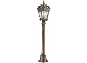 4251334849438 - Licht-erlebnisse - Stehlampe außen IP44 Braun E27 110 cm Glas Aluminium Vintage Stehleuchte außen - Grau-Braun Antik