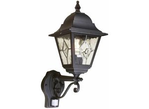 4251334852360 - Licht-erlebnisse - Außenwandlampe Bewegungssensor E27 Schwarz Rustikal Glas Metall Wandleuchte außen Hof - Schwarz