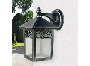 4251334854388 - Licht-erlebnisse - Außenleuchte Rustikal Wandlampe Schwarz IP44 Gartenlaterne E27 Wandleuchte Haus Hof - Schwarz mit Silber-Finish