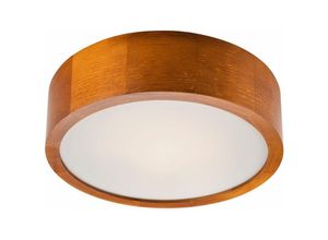 4251334890034 - Licht-erlebnisse - Deckenlampe rund 27 cm Holz Glas blendarm Schlafzimmer Wohnzimmer - Holz rustikal