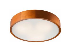 4251334890096 - Licht-erlebnisse - Deckenlampe Wohnzimmer Flur Holz Glas rund Ø47cm flach E27 - Holz rustikal