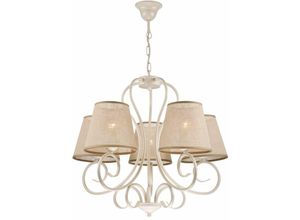 4251334890201 - Licht-erlebnisse - Kronleuchter mit Schirm Landhaus Stil 5-armig Beige Weiß Wohnzimmer - Weiß Beige