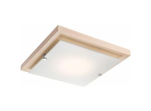 4251334893127 - Licht-erlebnisse - Flache Deckenlampe Holz Glas 30 cm quadratisch E27 Deckenleuchte Wohnzimmer Flur - Weiß