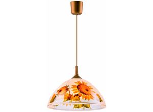 4251334895015 - Küchenlampe Glas Schirm Ø 30 cm Retro Motiv E27 Pendelleuchte - Braun Weiß (Sonnenblumen) Gelb Orange