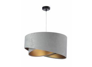 4251334898900 - Licht-erlebnisse - Pendelleuchte Stoff Schirm Velours Optik in Grau Gold 50 cm rund Schlafzimmer Wohnzimmer - Weiß Grau Gold