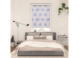 4251369827579 - Seitenzugrollo ORIGINAL Rollo Klemmfix ohne Bohren Verdunkelung Flower wheel - Blau Rollos Gr 150 cm stufenlos positionierbar 70 cm blau (blau weiß) Kinder Kinderzimmer-Rollos