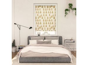 4251369827951 - Seitenzugrollo ORIGINAL Rollo Klemmfix ohne Bohren Verdunkelung Golden Drops - Gold Rollos Gr 150 cm stufenlos positionierbar 90 cm goldfarben (goldfarben weiß) Kinder Kinderzimmer-Rollos