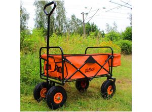 4251379460025 - Trutzholm ® - Bollerwagen faltbar mit Vollgummi Rädern Hecktasche und Teleskopgriff Falt-Bollerwagen orange