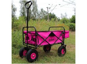 4251379460032 - Trutzholm ® - Bollerwagen faltbar mit Vollgummi Rädern Hecktasche und Teleskopgriff Falt-Bollerwagen pink