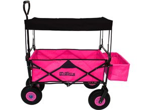 4251379460049 - Baumarktplus - Bollerwagen faltbar mit Vollgummi-Rädern Hecktasche und Teleskopgriff Falt-Bollerwagen pink